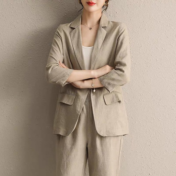 Áo vest blazer nữ Linen Premium ve vuông túi bổ trẻ trung