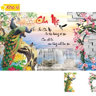 Tranh thêu đính đá Cha mẹ, đôi công Lv369 (90x53cm) [KHO SỈ] Tranh chất lượng cao