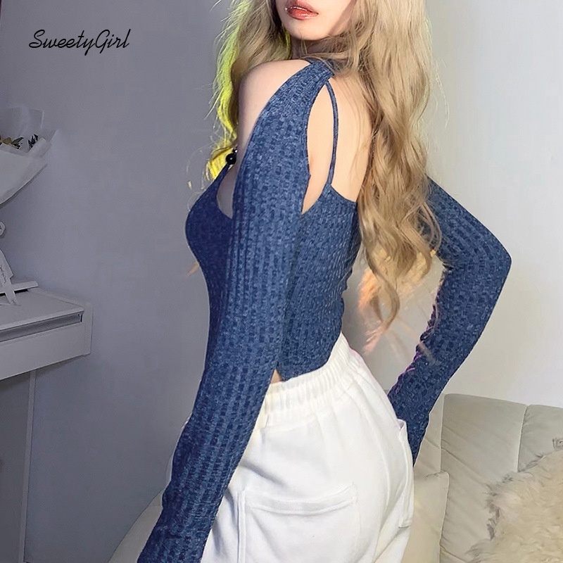 Áo Liền Quần Hở Lưng Tay Dài Màu Trơn Thời Trang Quyến Rũ Cho Nữ