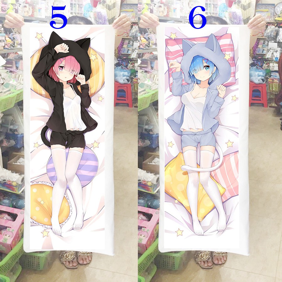 Gối ôm dài Ram Rem Emilia RE:ZERO 1m x 40cm có ruột bông (Tặng 1 poster hoặc 1 huy hiệu)
