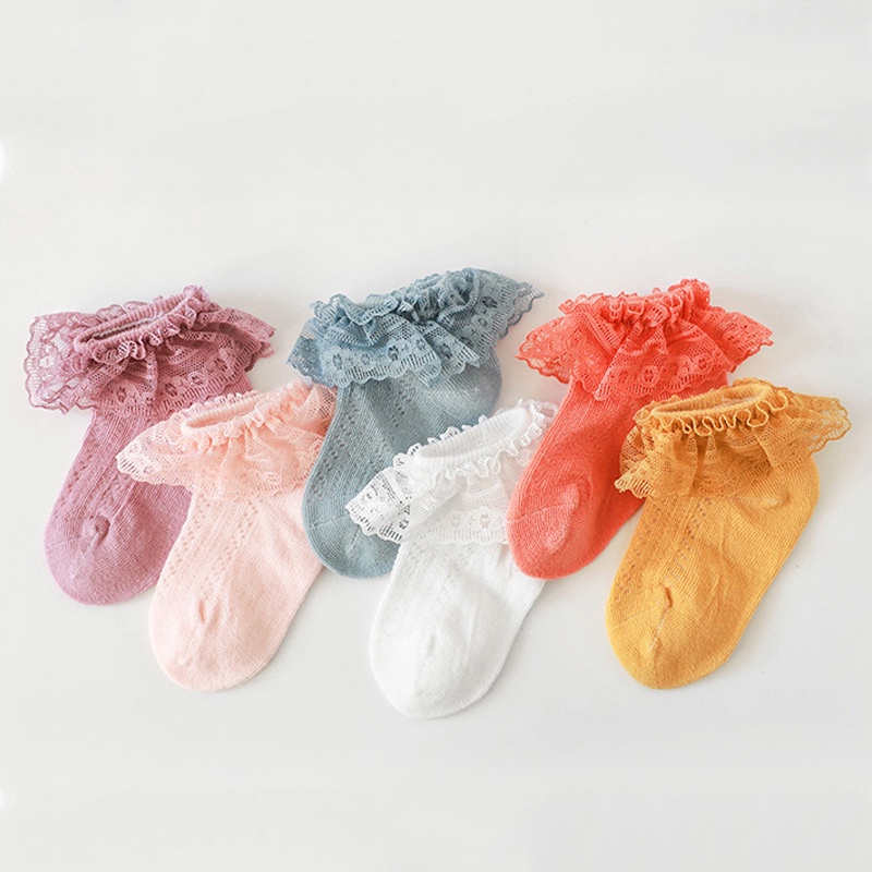 Vớ Cotton Mềm Phối Ren Lưới Thoáng Khí Dành Cho Bé Gái