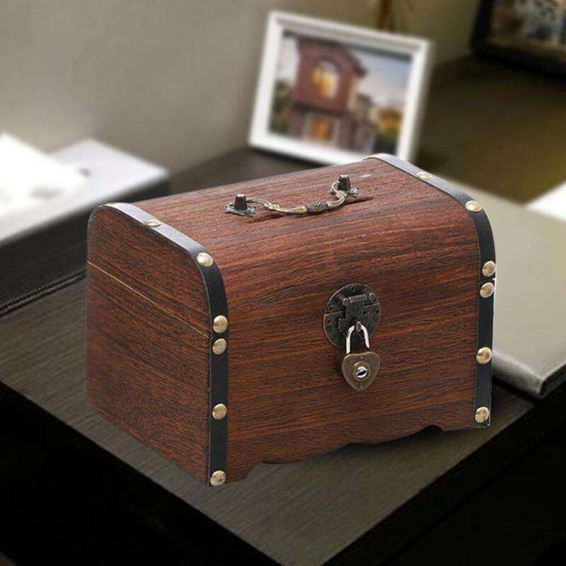 Hộp Đựng Tiền Tiết Kiệm Bằng Gỗ Có Khóa Kiểu Vintage Trang Trí Nhà Cửa