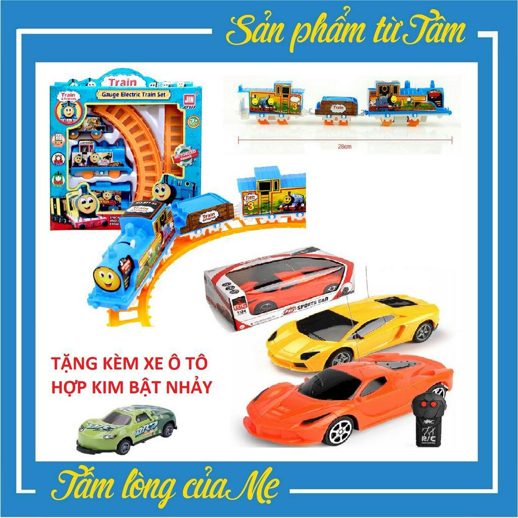 Combo Đồ Chơi Đoàn Tàu Hoả + Xe Ô Tô Điều Khiển Chạy Pin Tặng Kèm Siêu Xe Bật Nhảy