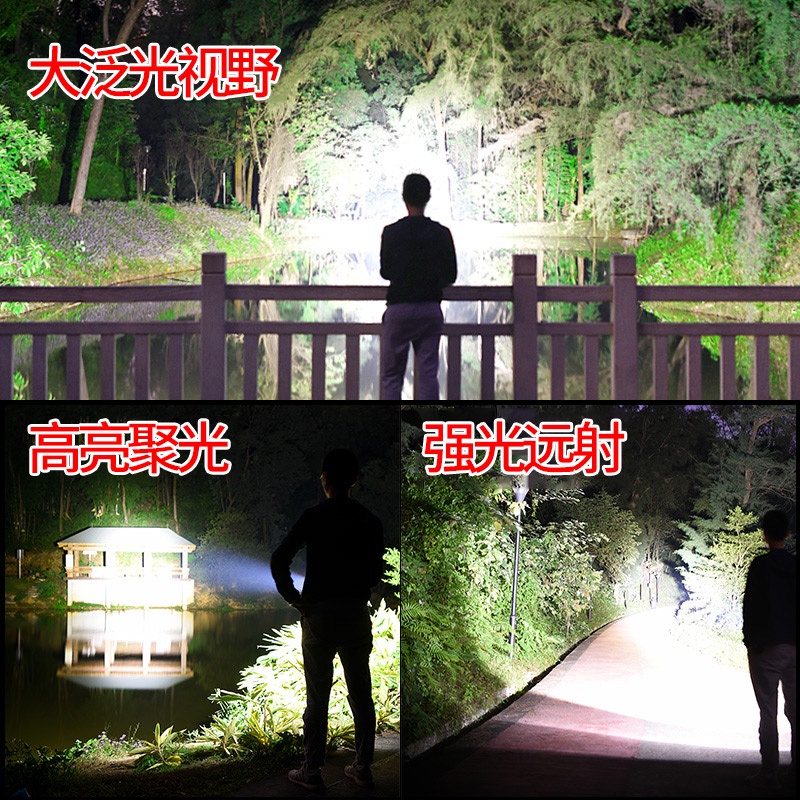 Đèn pin LED Smiling Shark E30 siêu sáng USB có thể sạc lại 3 loại làm việc không thấm nước ngoài trời câu cá cắm trại trên núi