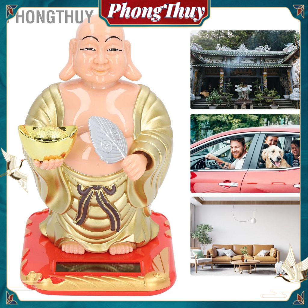 PhongThuy Lớn Cười Tượng Phật Di Lặc In Hình Hoa Lá Mặt Trời Lắc Đầu Ngộ Nghĩnh Bảng Điều Khiển Xe Giáo Vật Trang Trí