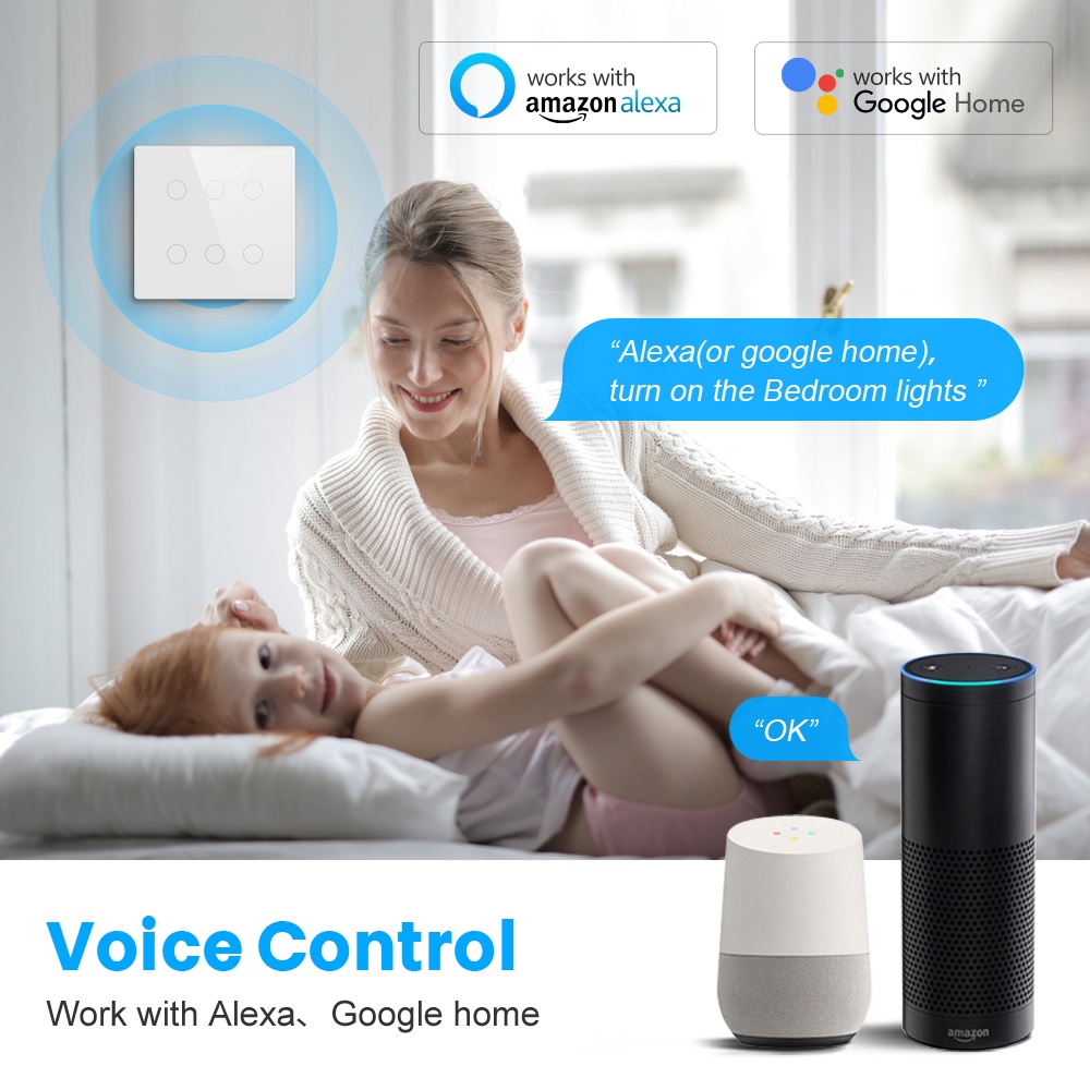 GOOGLE Công Tắc Đèn Thông Minh Kết Nối WiFi AC 110-220V Brazil 4x4 Touch Panel 4 / 6 Gang