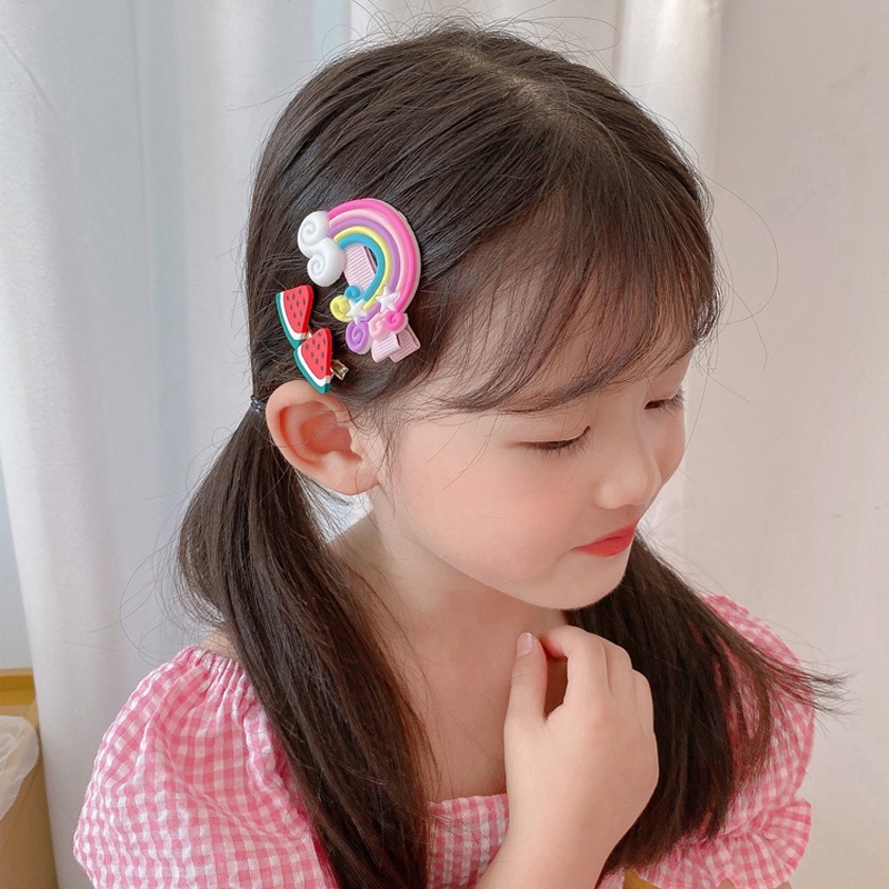 Bộ Kẹp Tóc Họa Tiết Hoạt Hình Phong Cách Hàn Quốc Cho Bé Gái