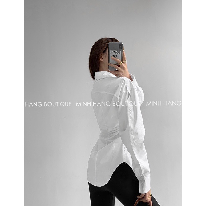 Áo sơ mi thô trắng chiết eo sang chảnh (ảnh thật ở cuối)