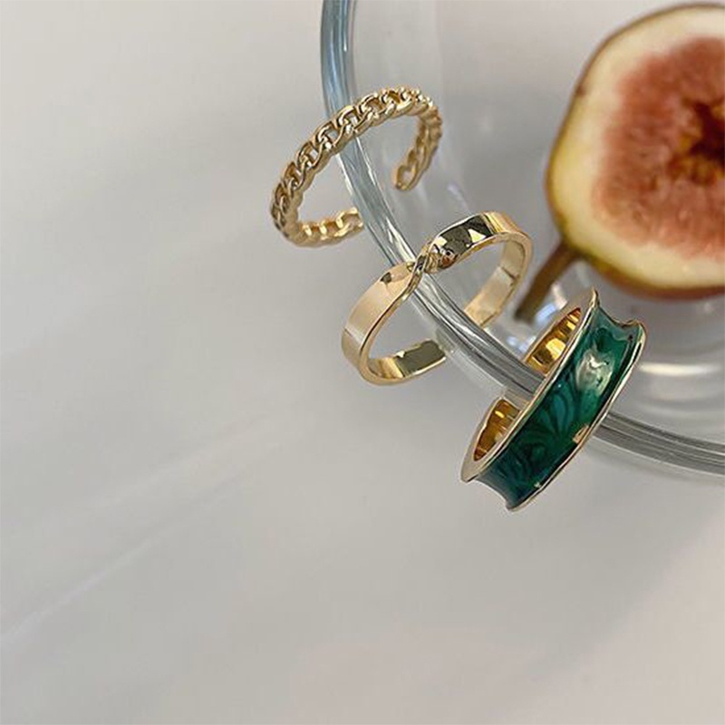 Set 3 Nhẫn Tròn Kim Loại Tráng Men Màu Trắng Phong Cách Bohemian Có Thể Điều Chỉnh Cho Nữ