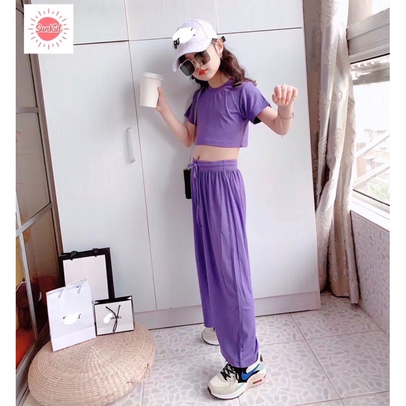 Set bộ bé gái cực sành điệu chất thun mát quần dài áo croptop năng động