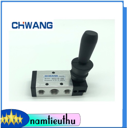 Van gạt tay khí nén 4H210-08 5 cổng 2 vị trí (kèm đầu nối hơi và giảm thanh)