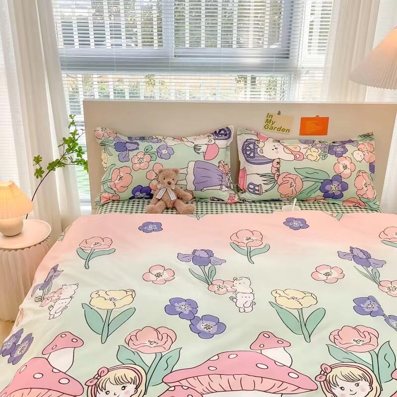 BỘ CHĂN GA GỐI COTTON POLY HÀN QUỐC CÔ BÉ RỪNG HOA