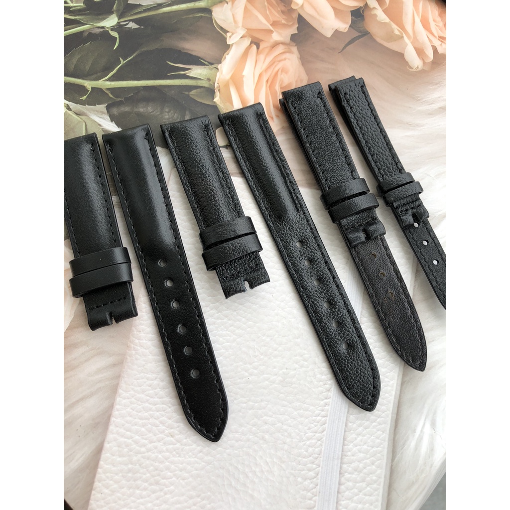 Dây Đồng Hồ Da Bò 100% Màu Đen Tặng Kèm Đồ Thay Dây