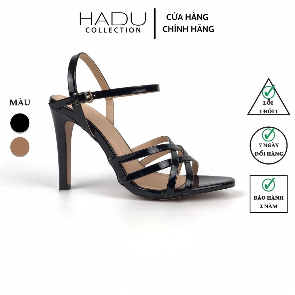 Giày sandal cao gót đan dây quai mảnh gót nhọn 9p da bóng HADU G929