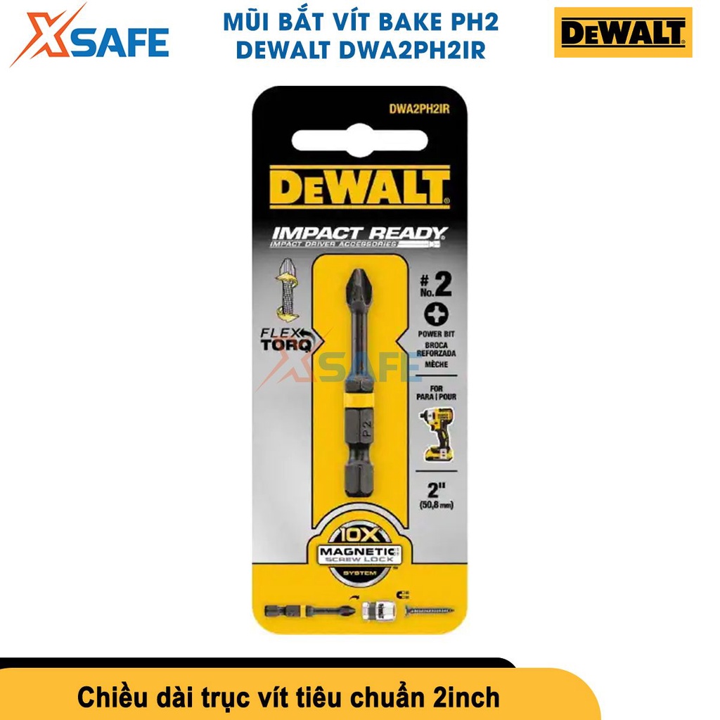 Mũi vít Dewalt DWA2PH2IR kích thước PH2x57mm tác động điện, chất liệu thép S2, kích thước chuôi đầu lục giác 1/4