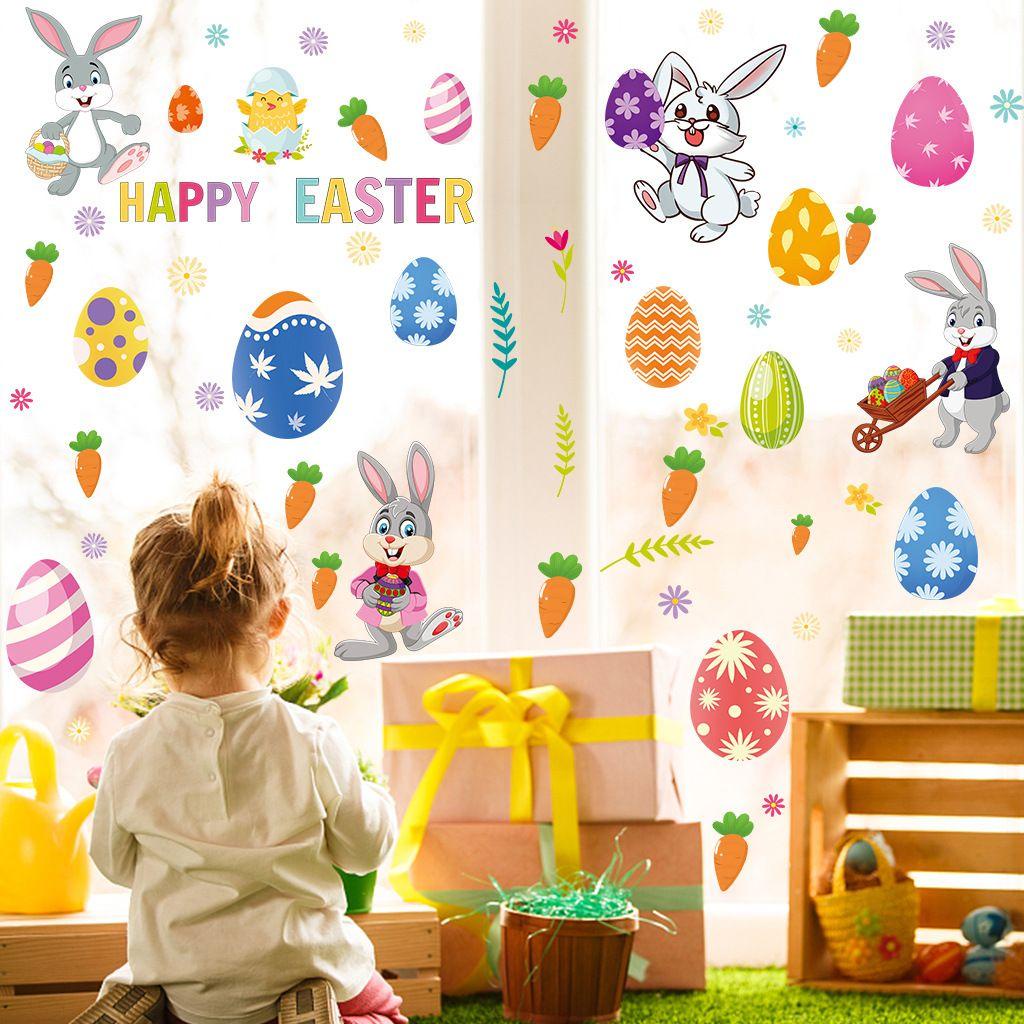 CONOPERY Bộ 4 Miếng Dán Tường Trang Trí Hình Thỏ Phục Sinh Dễ Thương