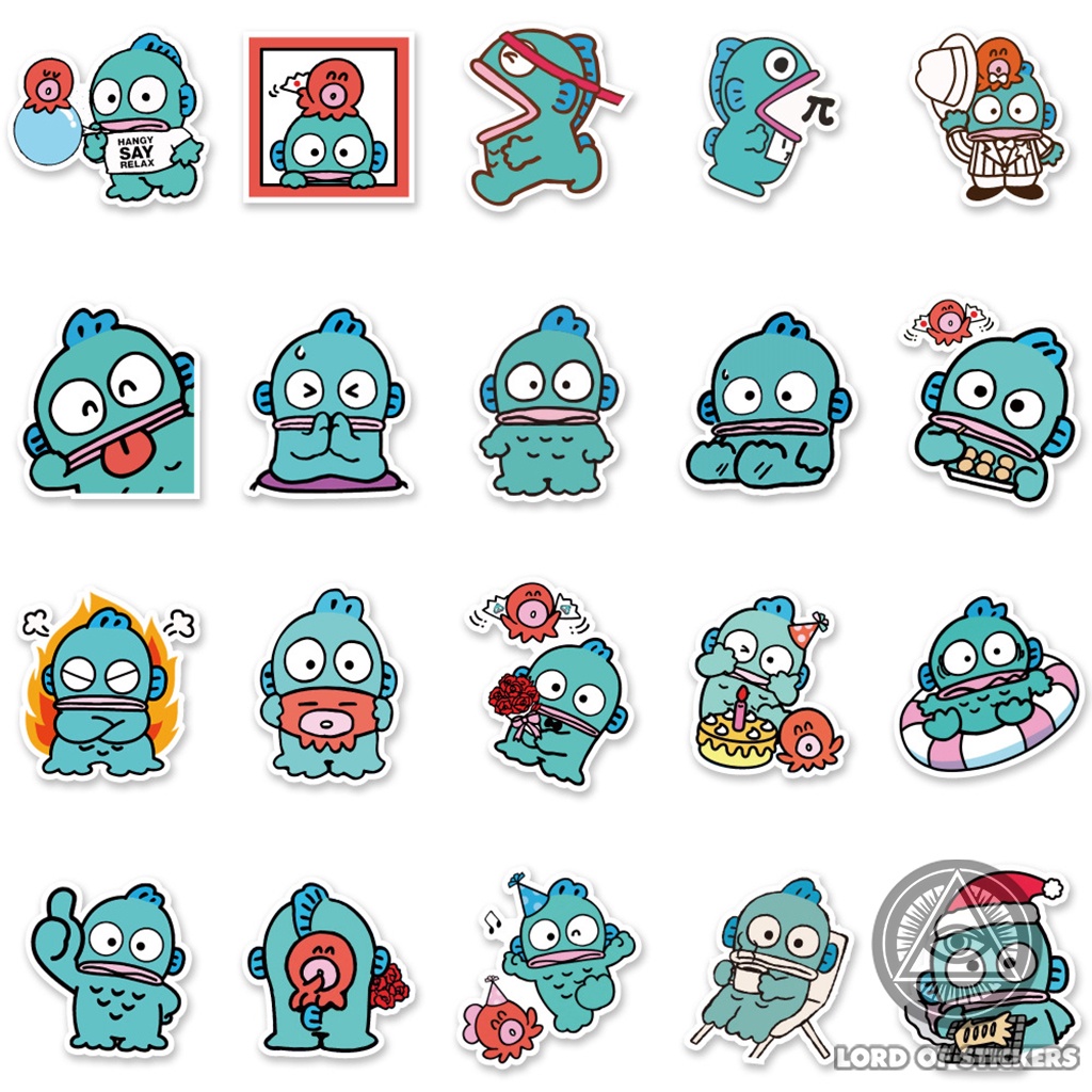 Set 50 Nhãn Dán Hangyodon Sticker Nhân Vật Hoạt Hình Cá Cute Chống Thấm Nước Trang Trí Mũ Bảo Hiểm, Laptop, Guitar, Vali