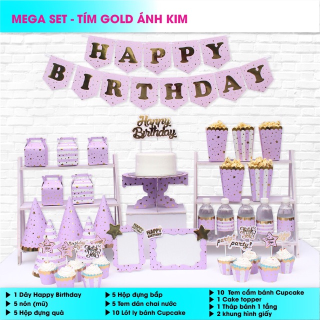 Set Phụ kiện sinh nhật ánh kim mẫu mới