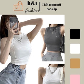 Áo croptop ba lỗ cổ cao thun Cotton 100% trơn sát nách viền bo nách cổ ôm body - Thời trang nữ cao cấp - H&T_FASHION