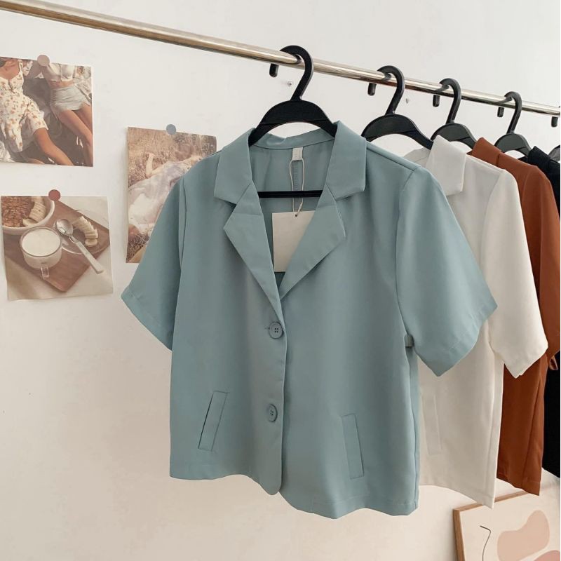 áo blazer ngắn tay trơn basic ảnh thật