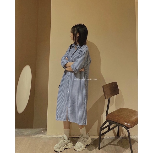 [SIEU SALE] Váy sơ mi kẻ caro xuông dài xanh (hàng sẵn) | BigBuy360 - bigbuy360.vn