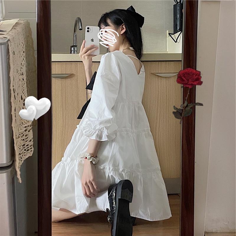 Đầm tay dài phồng cổ chữ v phong cách mùa hè thời trang dễ thương cho nữ | BigBuy360 - bigbuy360.vn