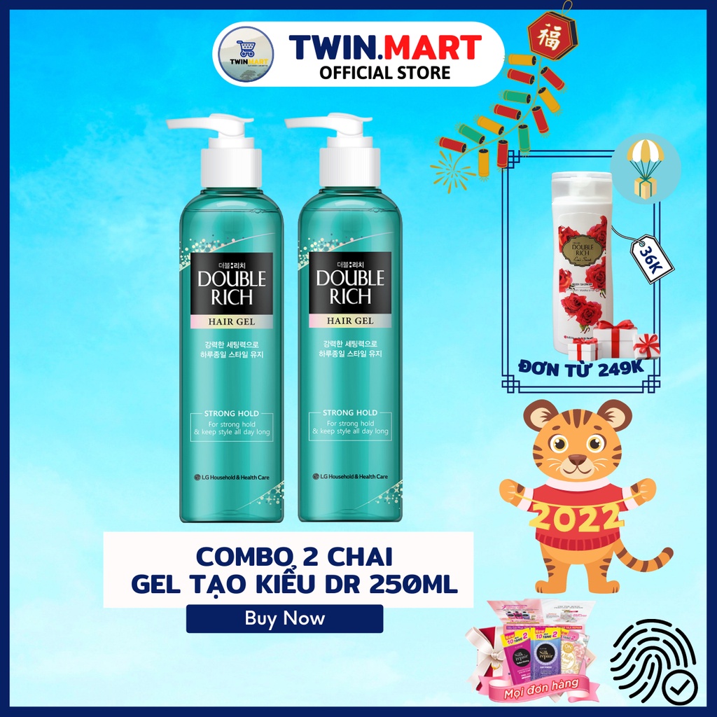 [ĐƠN 299K TẶNG SỮA TẮM 36K] Combo 2 chai Gel Tạo Kiểu Double Rich Strong Giữ Nếp Uốn Tóc 250ml