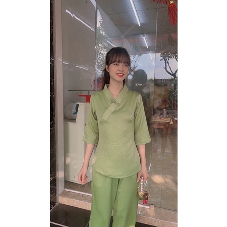 thời trang lụa phật giáo nữ , đồ bộ cao cấp, áo lam đi chùa