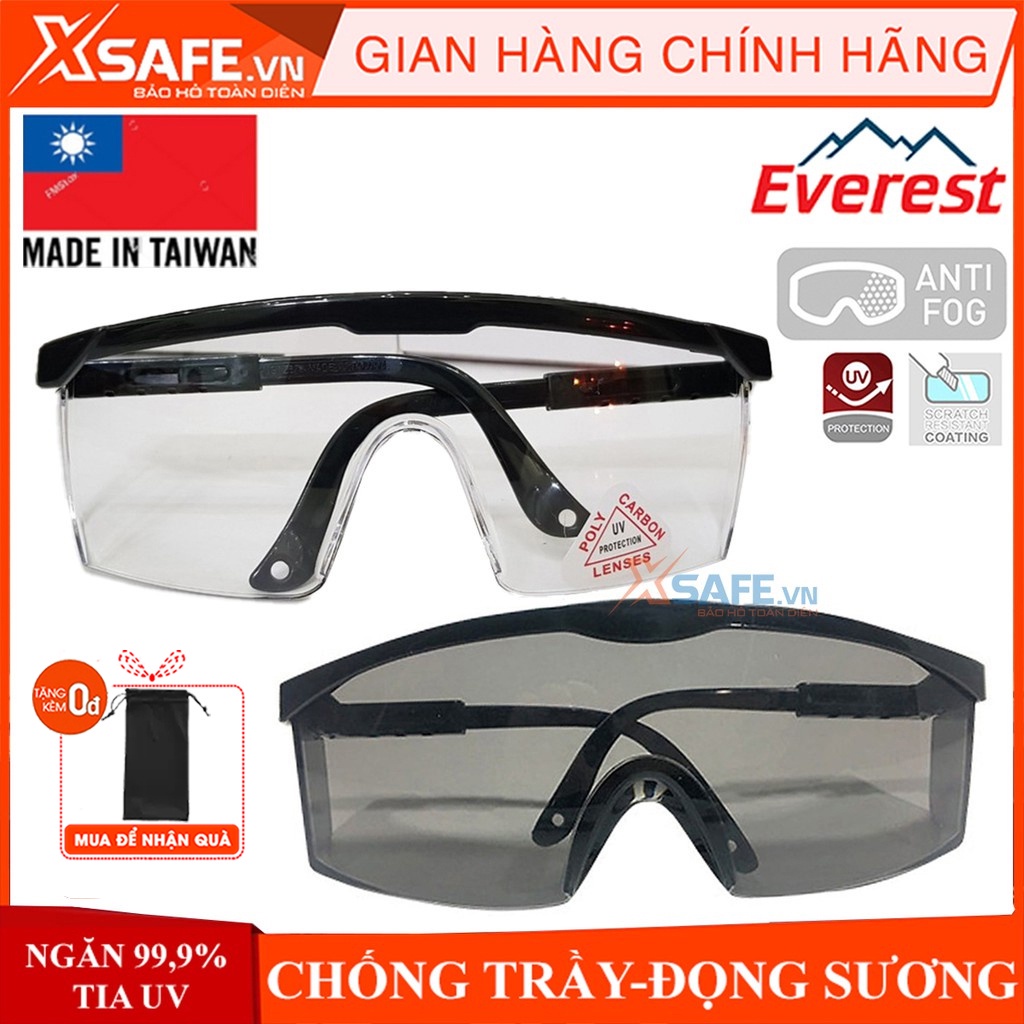 Kính bảo hộ Everest EV105 (2 màu trắng/đen) Kính chống bụi, chống tia UV, chống trầy xước, đọng sương, bảo vệ mắt