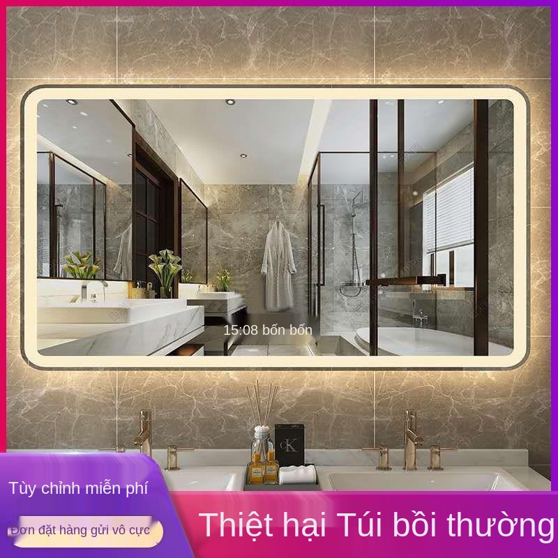 ❆♕Gương trang điểm thông minh vuông có đèn LED vệ sinh màn hình cảm ứng treo tường phòng tắm nổi tiếng Châu Âu <