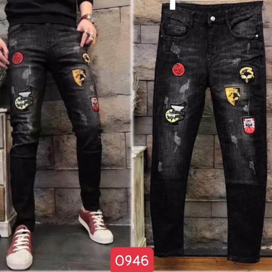 quần jean nam dài đen rách thêu logo cực đẹp mẫu mới hot bán chạy,chất bò co giãn giá tốt KAYSTORE