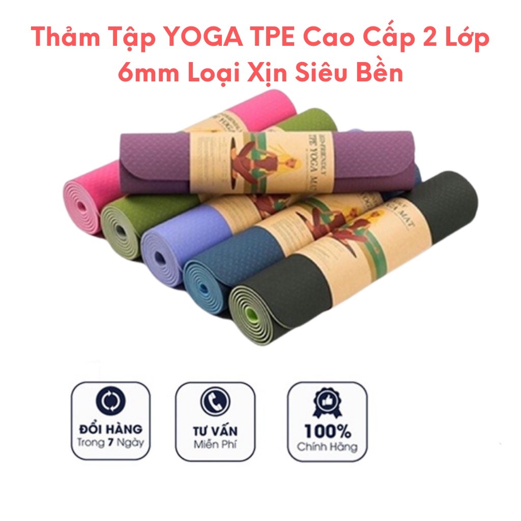 Thảm Tập Yoga chống trượt 2 lớp dày 6mm chất liệu cao su non TPE cao cấp tấm thảm tập gym thể dục tại nhà - NHIỀU MÀU