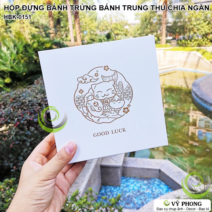 HỘP GIẤY ĐỰNG BÁNH KẸO BÁNH TRUNG THU ~80g CHIA NGĂN ĐỰNG QUÀ TẶNG CÁC DỊP LỄ TẾT IN NHŨ VÀNG MÈO CHIÊU TÀI HBK-0151