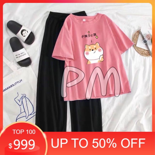 Sét áo mèo chống cằm +quần ống rộng cạp cao , sét áo nam nữ, sét bộ mặc ở nhà MODY