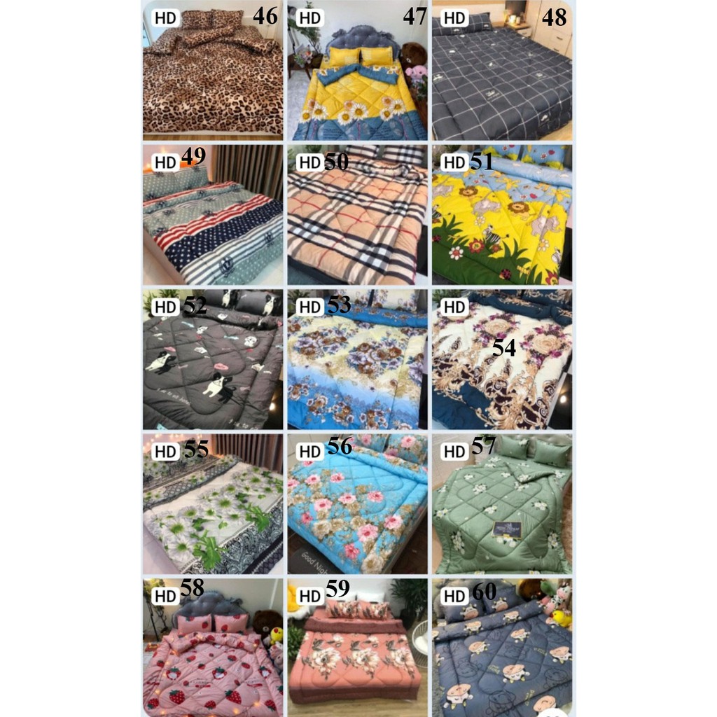 Trọn bộ 5 món ga gối chăn phao Cotton Poly