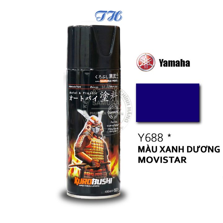 Combo 4 chai sơn samurai y688 Màu xanh dương Movistar gồm: uch210 - 3/124 - y688 - k1k - giấy nhám p800