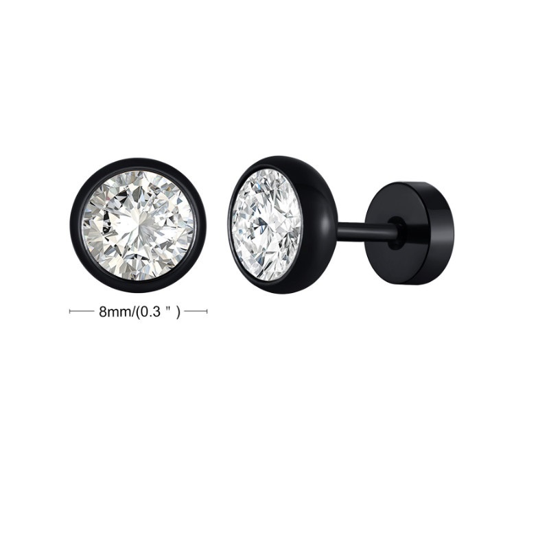 Bông Tai Nam Tròn Đính Đá Nhân Tạo Titan Ko Han Rỉ TT 4020 - 1 Cặp