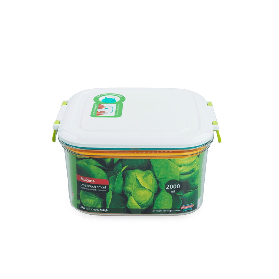 Hộp bảo quản thực phẩm thông minh Sunhouse BioZone vuông 2000ml + Rổ kèm theo tiện dụng  KB-SM2000S1R