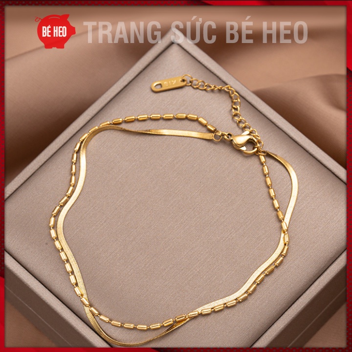 Lắc chân titan chuỗi đôi siêu đẹp - Trang sức Bé Heo BHLC45