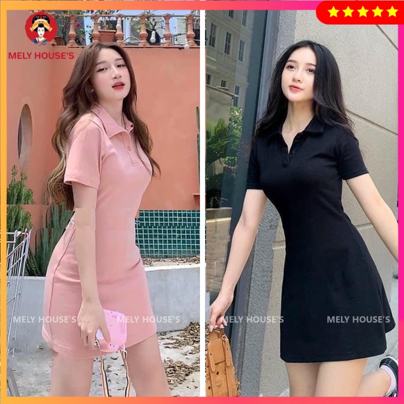 Đầm Suông Polo Ôm Dáng Cổ Đúc QV484, Váy Body Cổ Sơ Mi Cộc