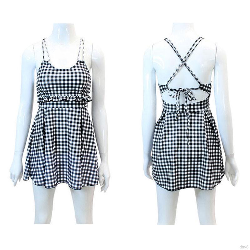 Korea Fashion New Plaid Sexy Small Chest Gathered Thin Swimsuit Female Conservative Student Conjoined Plus Size Swimsuit | BigBuy360 - bigbuy360.vn