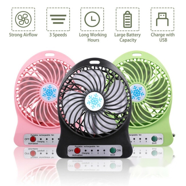 Quạt Làm Mát Mini Để Bàn 3 Tốc Độ Có Đèn Led Có Thể Sạc Lại Bằng Cổng usb