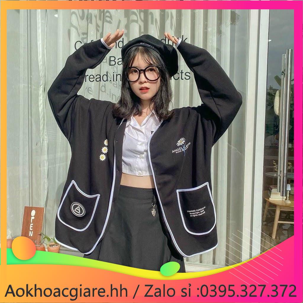 Áo khoác nam nữ nỉ ngoại cardigan cài nút viền 3 bông cúc