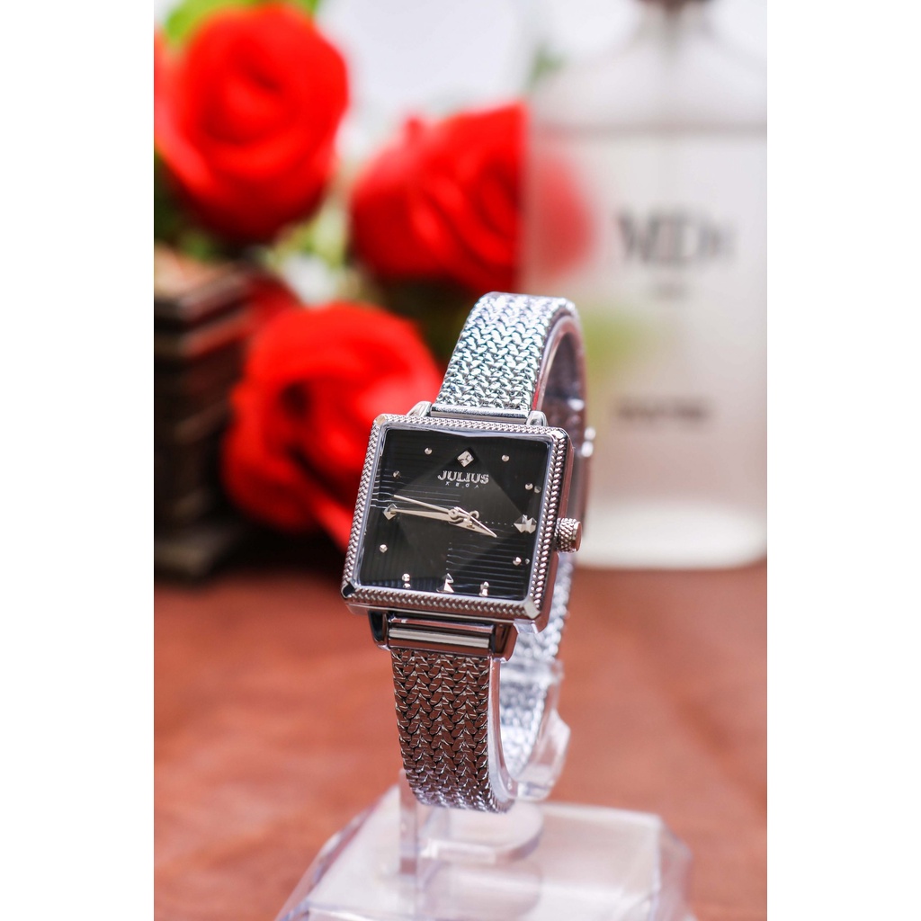 Đồng hồ nữ mặt vuông dây thép Julius Hàn Quốc Ja-1220