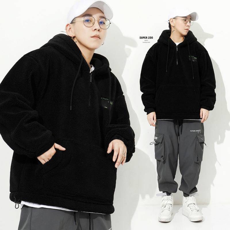 Áo hoodie vải len lông cừu dáng rộng phong hip hop mỹ thời trang thu đông cá tính năng động M-4XL