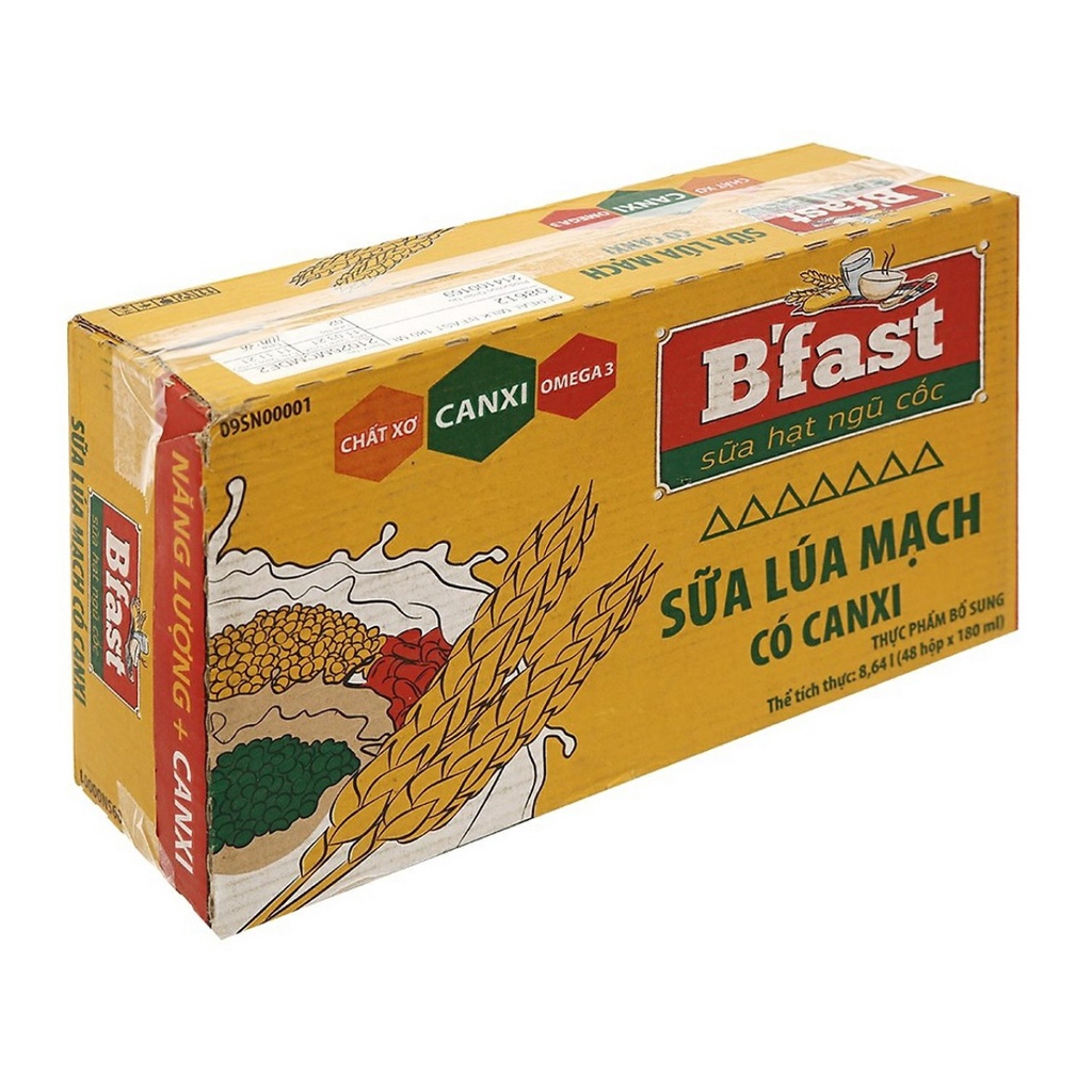 Thùng 48 Hộp Sữa Lúa Mạch Có Canxi 180ml - B'fast