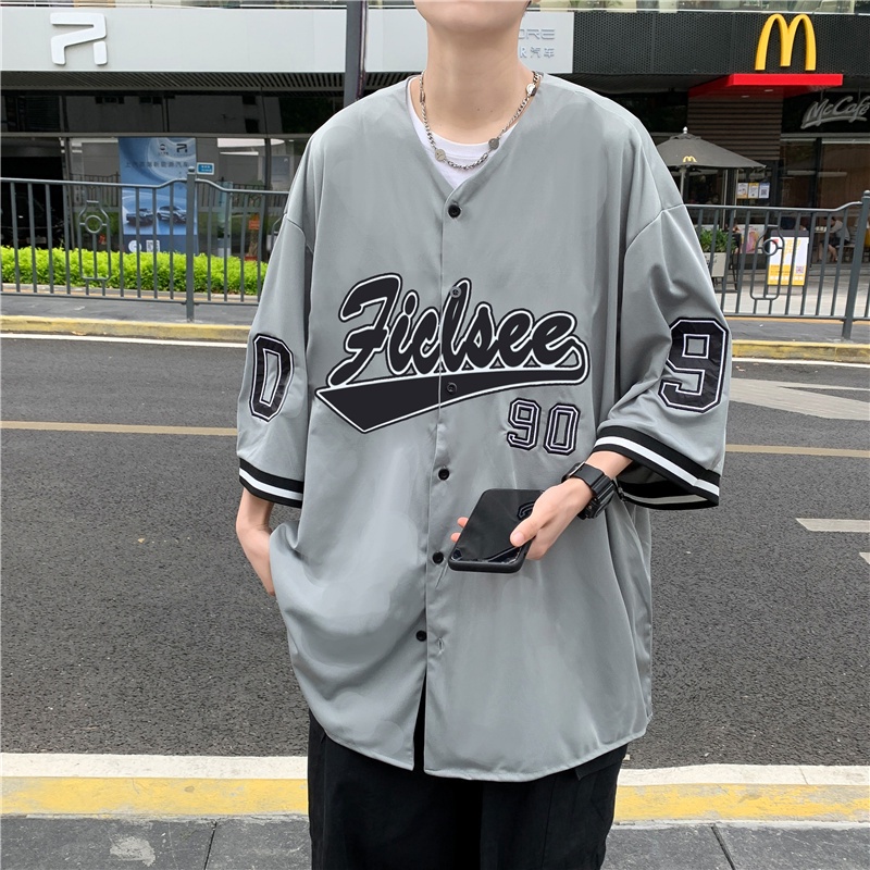 Áo Thun Bóng Chày Tay Lửng Dáng Rộng In Họa Tiết Phong Cách Hàn Quốc Dễ Phối Đồ