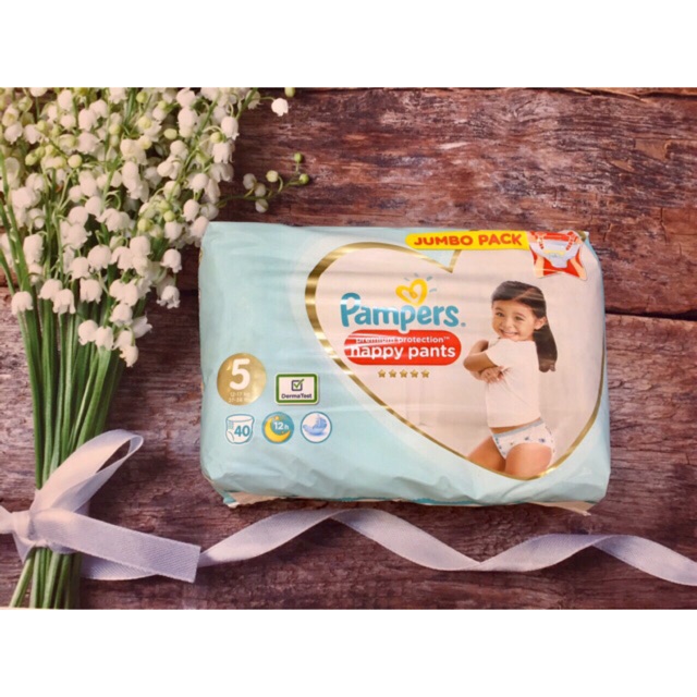 Bỉm/tã quần Pampers Anh dòng Premium Protection size 5 (12-17kg) 40 miếng, size 6 (15kg+) 25 miếng