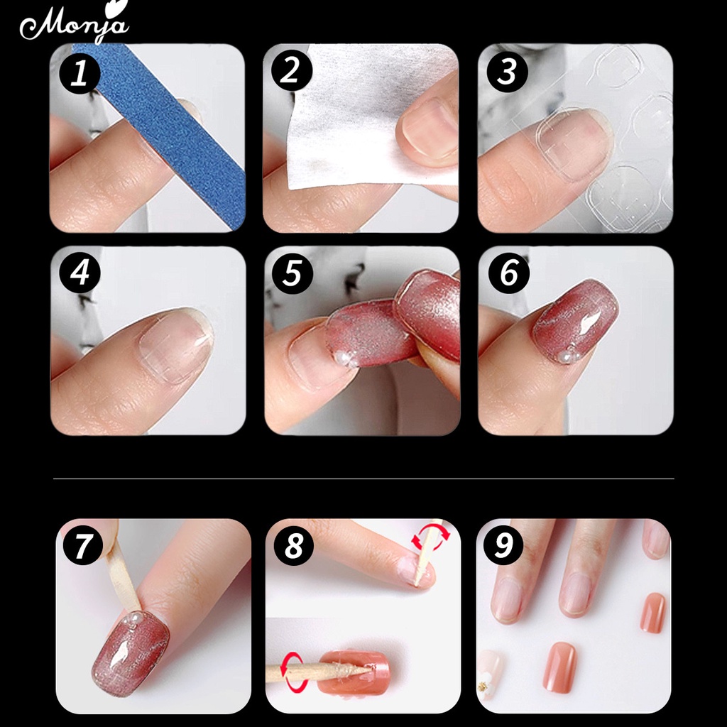 MONJA Set miếng keo dán hai mặt hỗ trợ dán móng tay giả 4 món tiện dụng