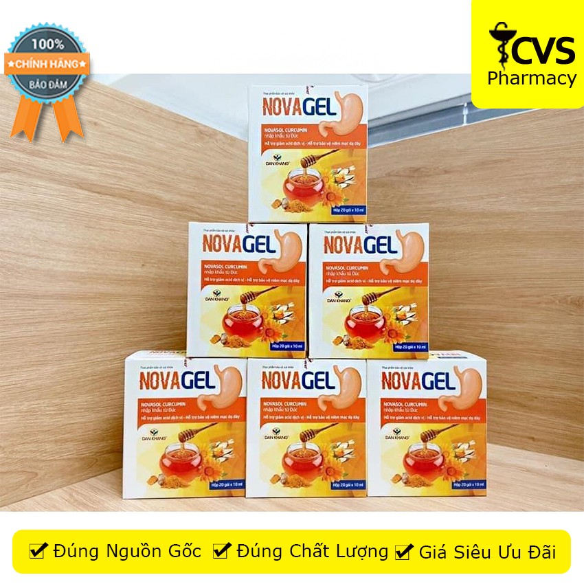 Novagel / Nova gel cvspharmacy Hộp 20 gói, Hỗ trợ giảm đau dạ dày, bảo vệ niêm mạc dạ dày